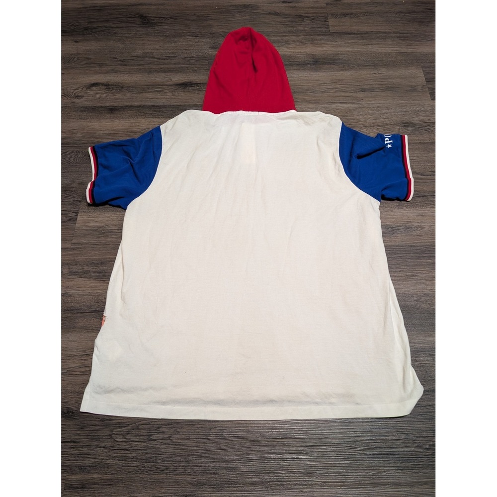 Polo Ralph Lauren XXL Short Sleeve Hoodie Colorblock White Red Blue NWT FLAWS - Picture 6 of 6
